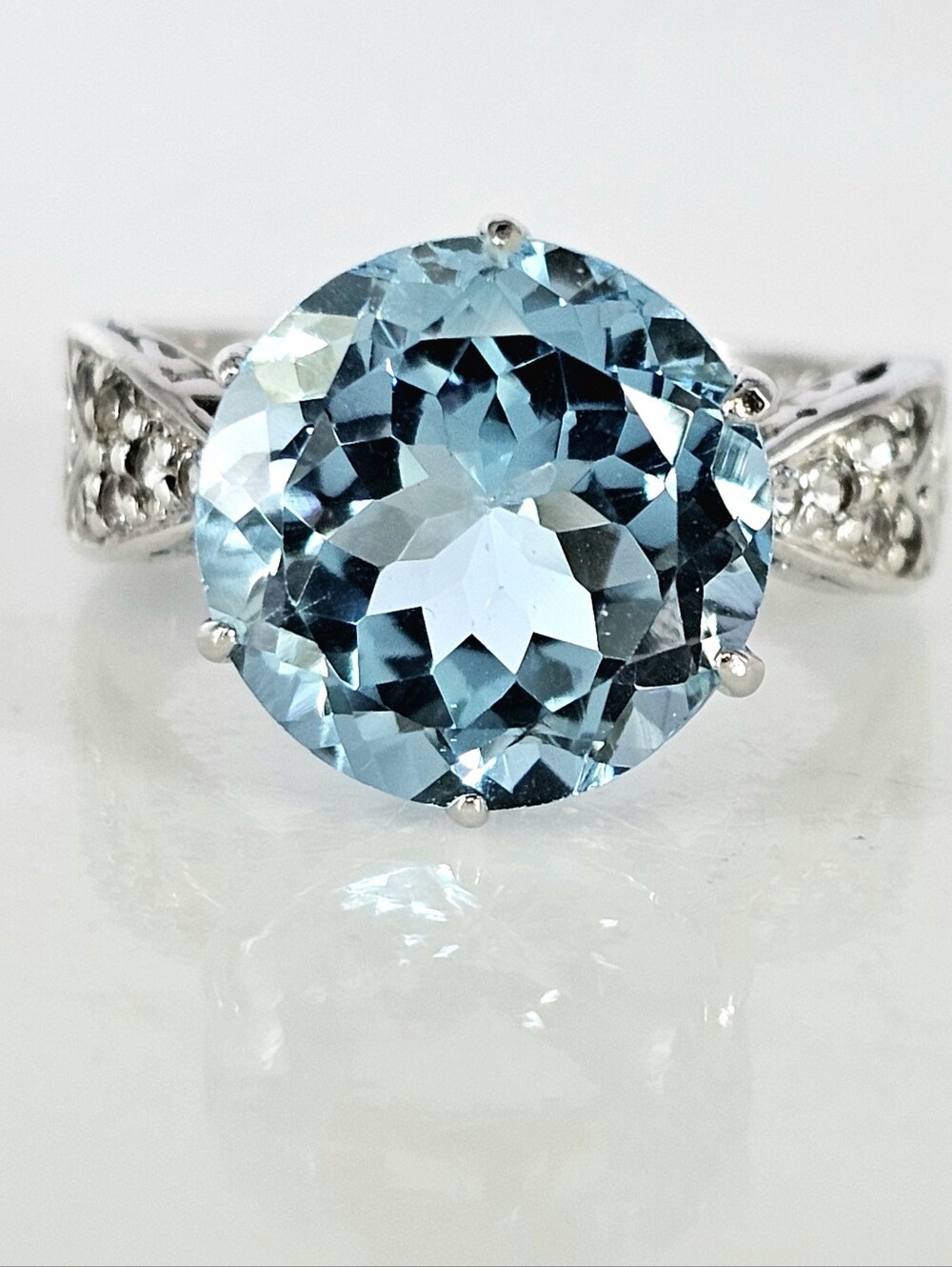 Natural Sky Blue Topaz Ring Sterling Silver Rhodium Overlay Size 8!